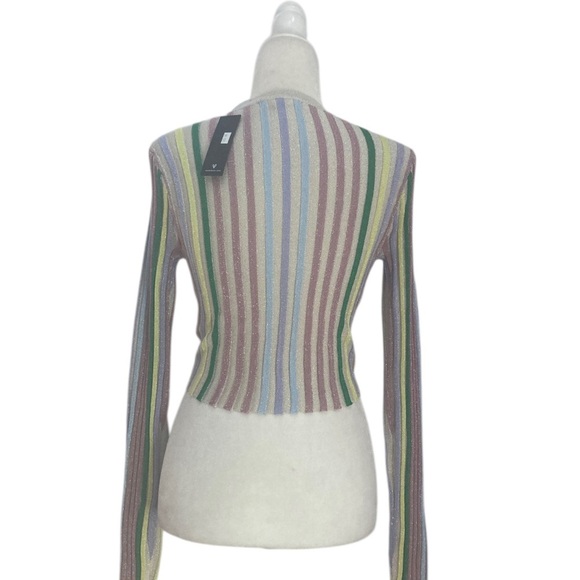 Lulus NWT Eye-Catching Trend Taupe Multi Striped Ribbed Cardigan Top - Picture 8 of 14